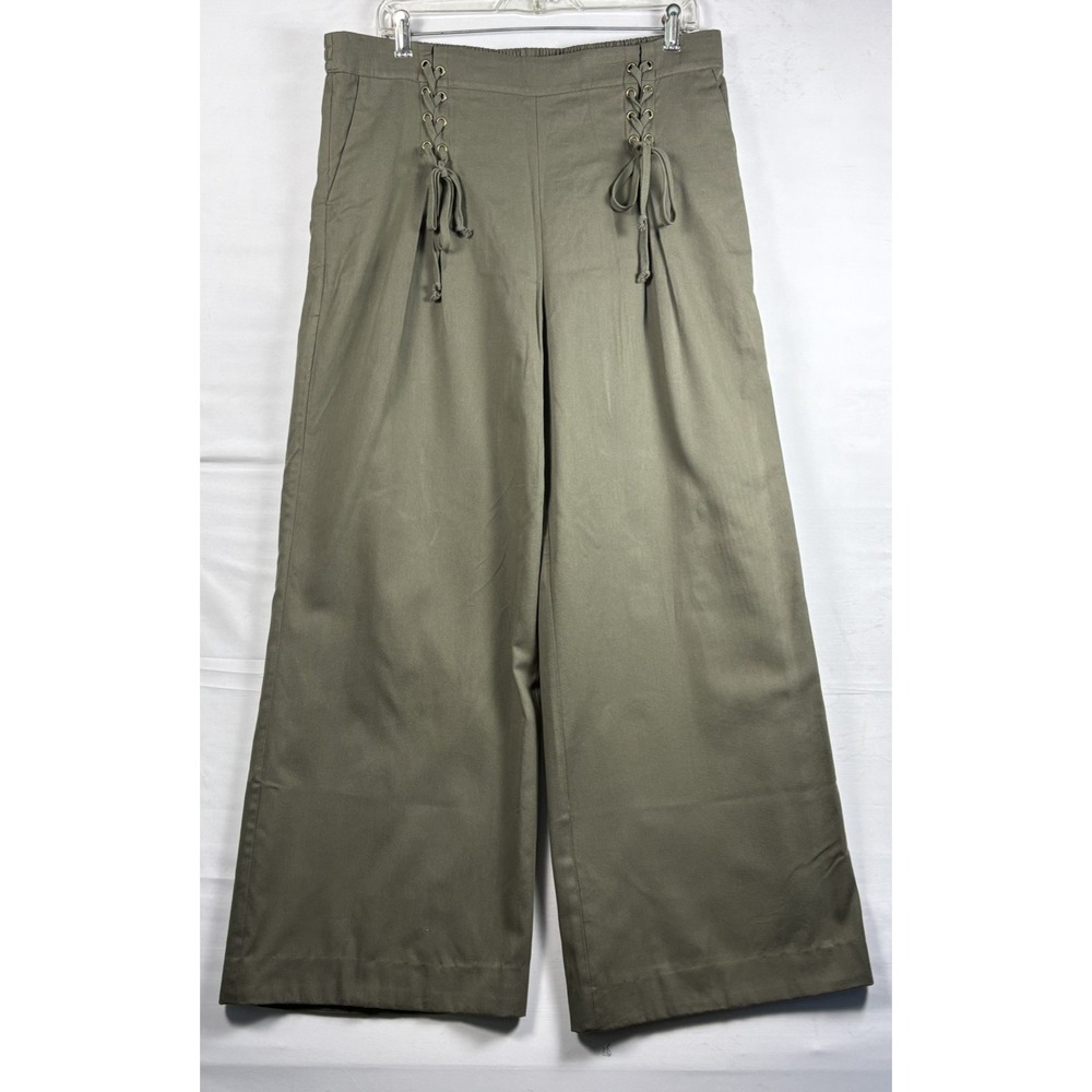 1.STATE‎ Womens Olive Tree Wide Leg Lace Up Front Pants Size L NWT 8199354